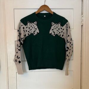 Leopard Print Green Sweater